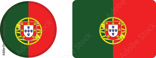Portugal Flag Icons Set Featuring Round Glossy Badge and Rectangular National Symbol Isolated on White Background for Portuguese Identity Patriotism Europe Travel and Language Education