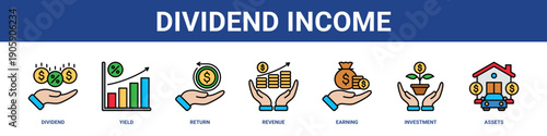 Dividend Income web banner icon set collection solid style.