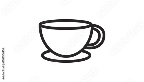 Simple line drawing of a teacup on a saucer.