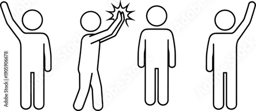 Team of Business Stick Figures Celebrating Success with a High Five and Raised Arms Representing Winning Achievement Collaboration and Professional Corporate Teamwork SpiritTeam 