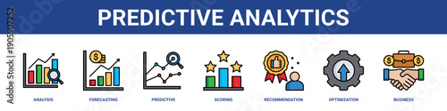 Predictive Analytics web banner icon set collection solid style.