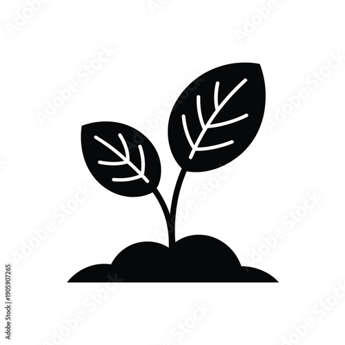 Simple black outline of a small plant sprouting from the earth