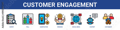 Customer Engagement web banner icon set collection solid style.