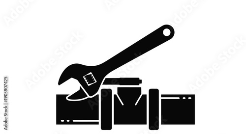 Black silhouette of a wrench tightening pipes representing plumbing or repair