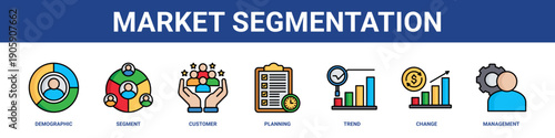 Market Segmentation web banner icon set collection solid style.