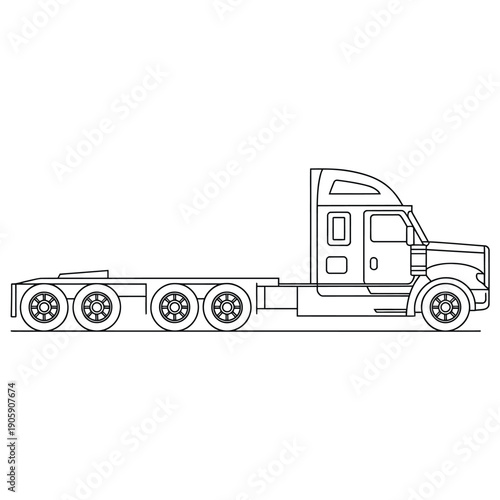 Line drawing depicts a semi truck trailer with multiple axles