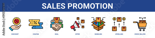 Sales Promotion web banner icon set collection solid style.