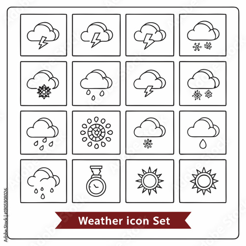 A set of black and white weather icons on a white background Vector