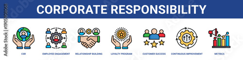 Corporate Responsibility web banner icon set collection solid style.