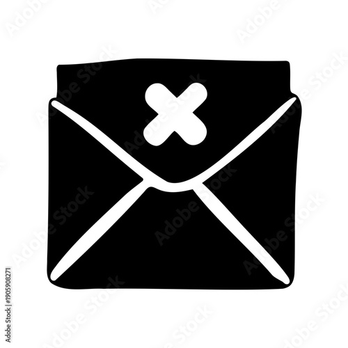 Stylized black letter envelope with an X mark over the flap design