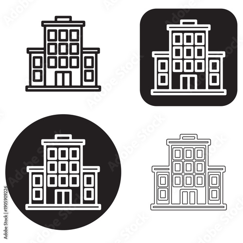 home factory mall bulding set collection pack bundle black shape icon silhouette vector flat illustration design on white background

