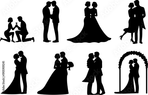 Romantic Proposal Silhouette Collection Vector Art
