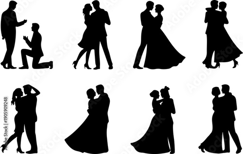 Romantic Proposal Silhouette Collection Vector Art