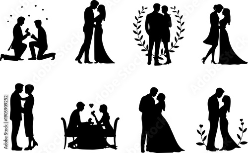 Romantic Proposal Silhouette Collection Vector Art
