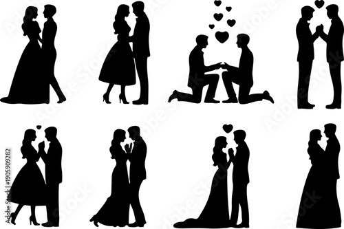 Romantic Proposal Silhouette Collection Vector Art