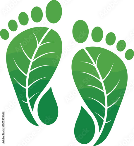 Green Footprints Made of Natural Leaves Isolated on White Background Representing Carbon Footprint Reduction Ecological Sustainability Environmental Protection Conservatio