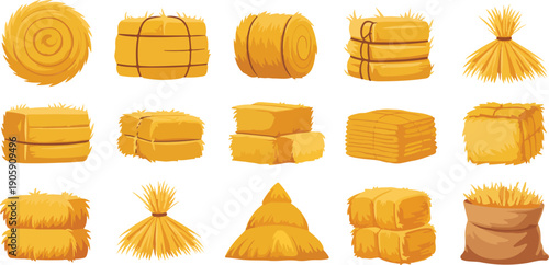 Hay Bales & Straw Bundles Vector Set  Farm Harvest Collection