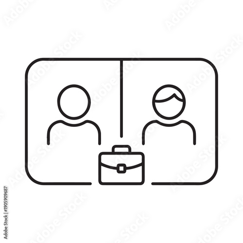 Professional minimalist icon illustrating the human resources recruitment process, job interview assessment, and employment selection between an employer and potential candidate.