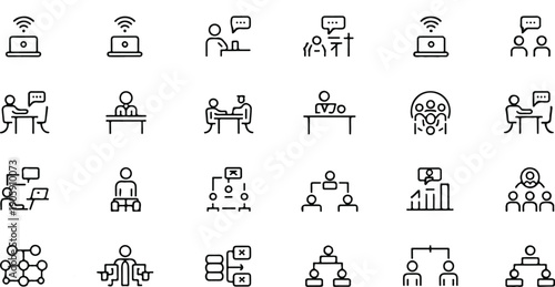 Business Meeting & Team Collaboration Icon Set  Conference and Communication Vector