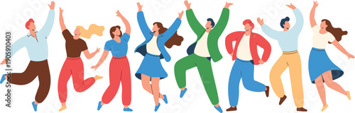 Happy Jumping People Vector Set  Diverse Men & Women Celebrating