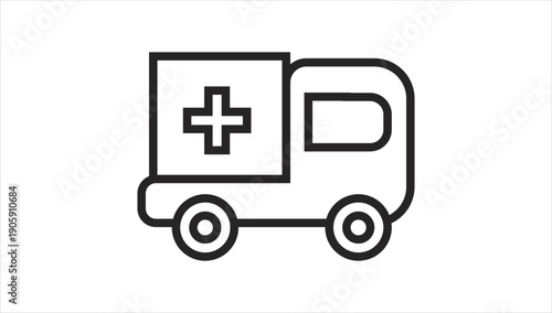 Simple black line illustration of an ambulance vehicle.