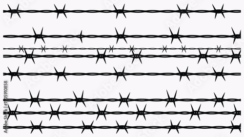 Barbed wire fence, vector illustration of security and protection barrier, for agriculture, industrial areas, restricted zones, safety concepts, and digital or print design projects.