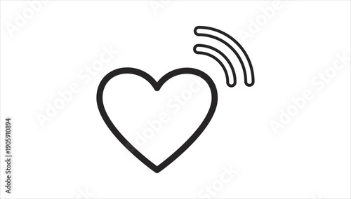 Simple black heart icon with wireless signal symbol.