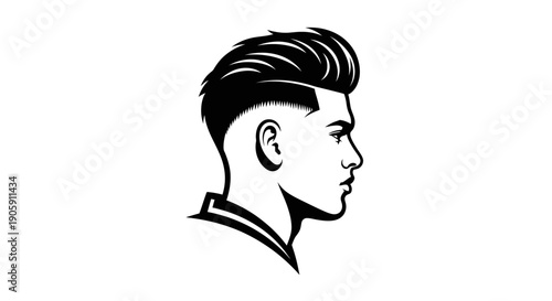 Precise Man Profile with Sharp, Modern Haircut, Isolated White Background.