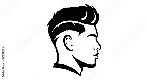 Trendy Man Profile with Modern Fade Haircut, Isolated White Background.