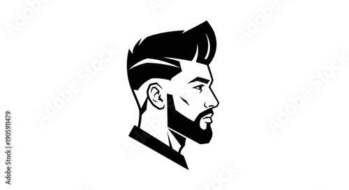 Stylish Man Profile with Modern Haircut and Short Beard, Isolated White Background.