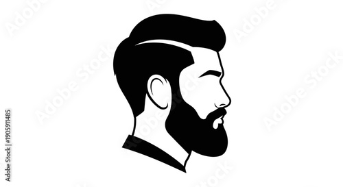 Profile of a Well-Groomed Man with Neat Hair and Beard, isolated white background.
