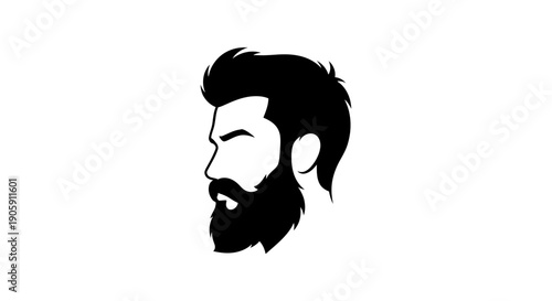 Stylish Bearded Man Profile with Hipster Haircut on Isolated White Background