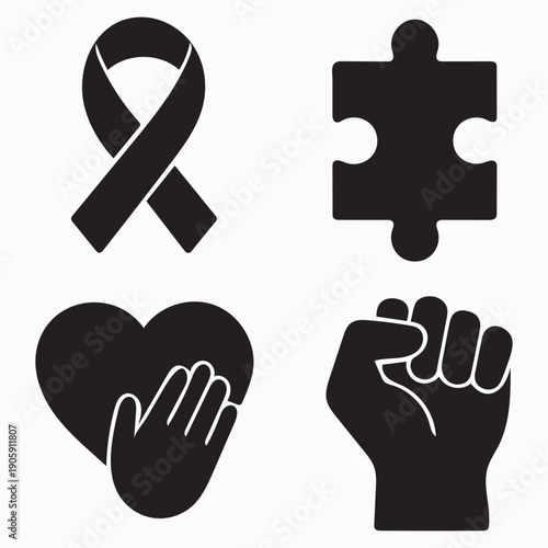 "Awareness Symbol Silhouette Vector Icon Set – Support & Social Cause Graphics"
