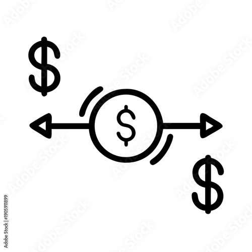 Currency Exchange Illustration: A minimalist line drawing depicting the concept of currency exchange, with a dollar sign at its heart. Arrows symbolize the flow of money.