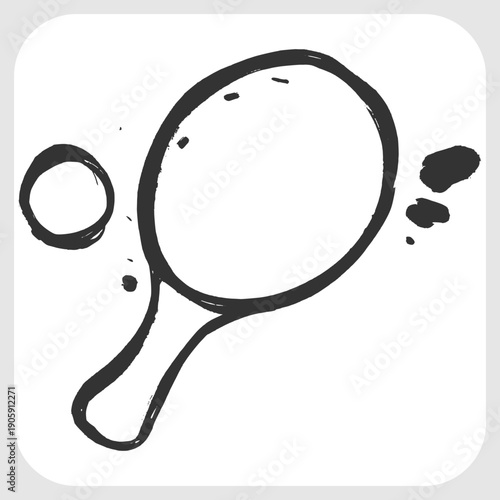 Table tennis paddle and ball icon in hand drawn sketch style. Minimalist pingpong doodle for indoor sports, recreational games, and tournament design. High quality vector illustration.