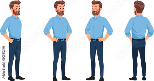 Animated Man in Various Poses: A Versatile Asset for Presentations, Web Design, and Educational Materials, Showcasing Confidence and Approachability in Business and Lifestyle Contexts