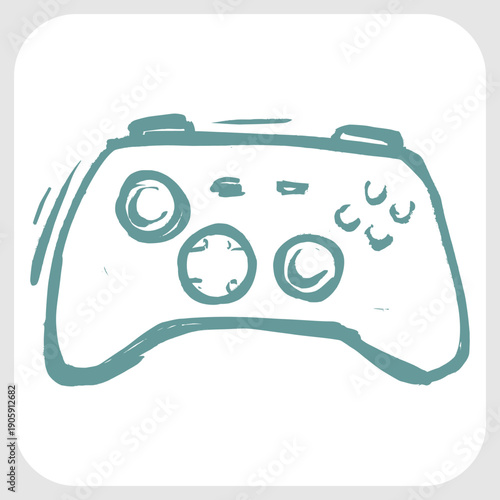 Gaming controller icon in hand drawn sketch style. Minimalist doodle of a joystick for esports, video games, and digital entertainment. High quality vector illustration for gamer decor.