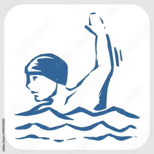 Hand drawn swimming icon illustration. Sketch of a person swimming in the water. Minimalist doodle for sports, fitness, and aquatic activity design.