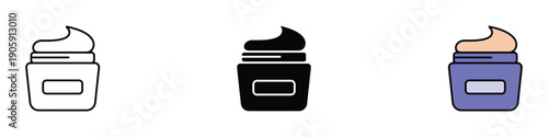 Skincare moisturizer cream jar icon vector. Beauty cosmetic product and dermatology face lotion container symbol set. Vector illustration.