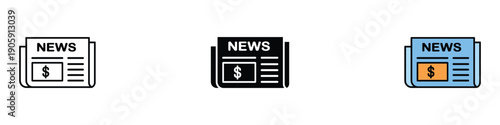Business news and financial newspaper icon vector. Stock market press and economy daily publication symbol set. Vector illustration.