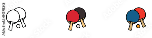 Table tennis and ping pong equipment icon vector. Sport rackets and ball competition symbol set. Vector illustration.