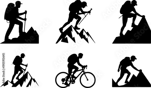 Hiking Adventurer Silhouette in Forest Vector