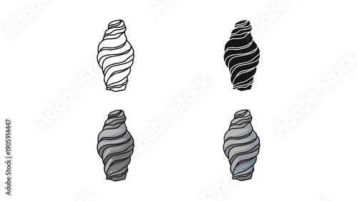 Spiral Shell Icons - Outline, Silhouette, and Gray Tones for Marine or Abstract Designs