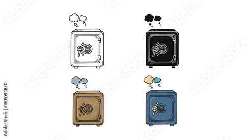 Safe or Vault Icons: Line Art, Silhouette, and Colored Designs for Security and Finance