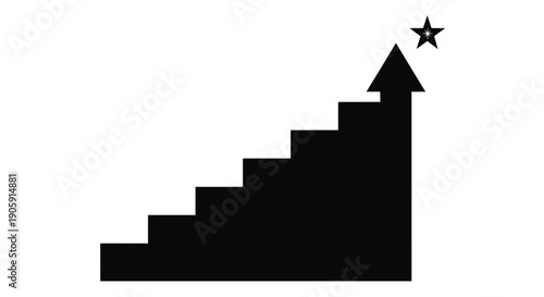 Silhouette of ascending stairs with an upward arrow leads toward a single star representing ultimate.