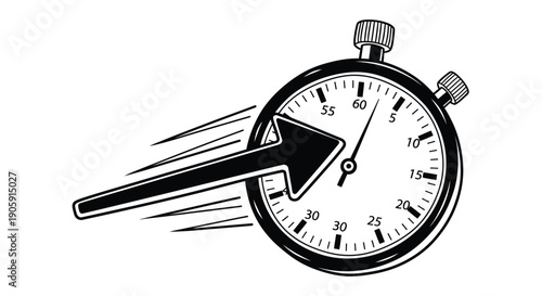Stopwatch with a large arrow indicating fast movement across the dial to symbolize rapid progress.