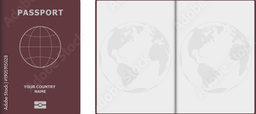 Generic Passport Template with Globe and Blank Pages Vector Illustration