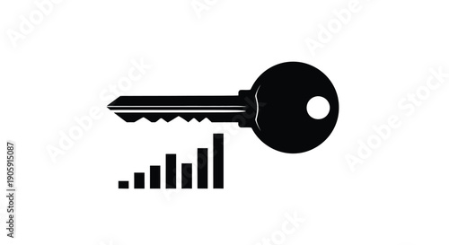 Black silhouette of a large skeleton key positioned above a rising signal strength bar indicates.