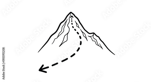 Dotted line traces ascent path up a rugged mountain peak indicating difficult journey toward ultimate.