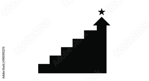 Silhouette of upward stairs with a star on top illustrates career success and achieving high.
